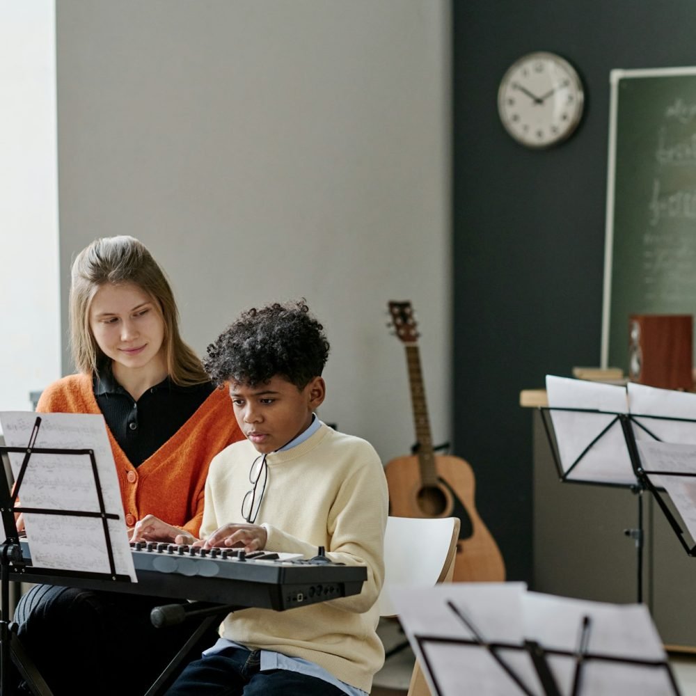 Black Boy Having Music Class